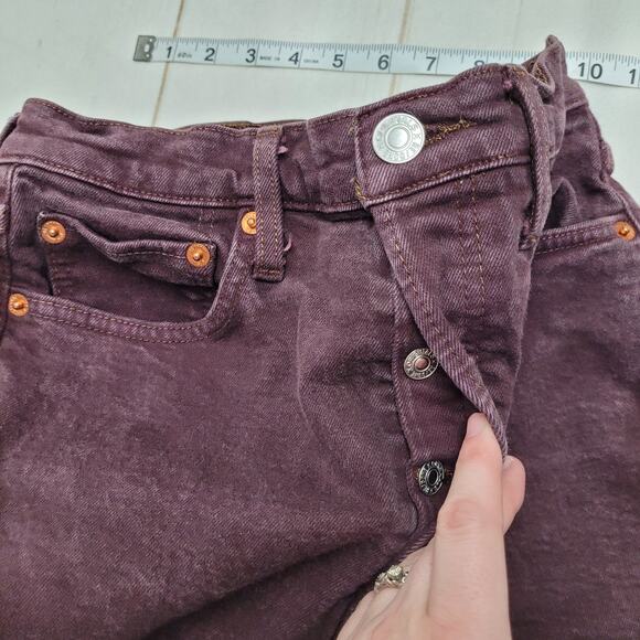 Re/done 70s ultra high rise stove pipe jeans straight button fly washed plum - Picture 9 of 11